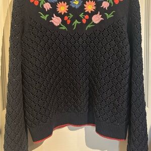 Boden Navy Blue Sweater with Floral Embroidery